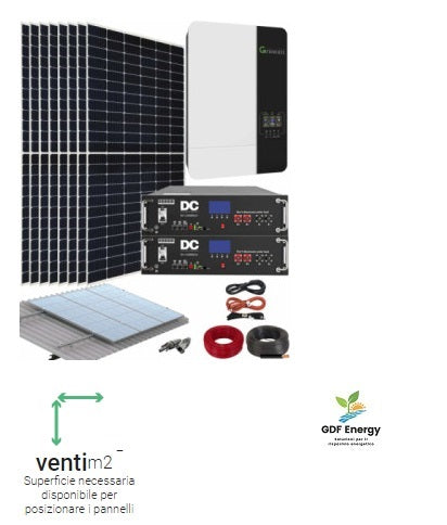 Kit fotovoltaico off grid Growatt con accumulo da 10kW. Off grid