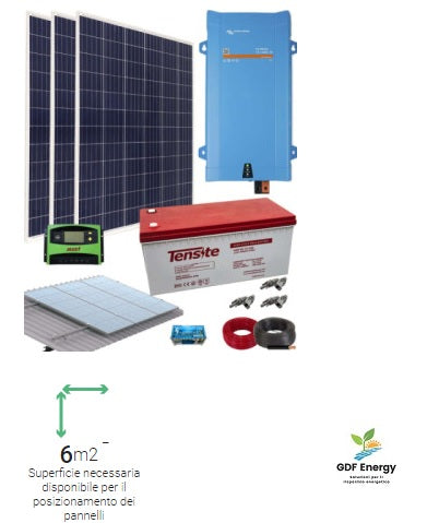 1,6 kW Impianto fotovoltaico a isola 1600 W 12V 3000Whdie – GDF Energy