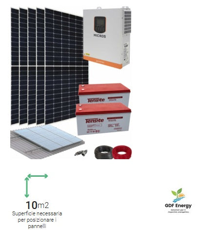 3 kw Impianto fotovoltaico ad isola off grid inverter 3kW 24V 9000 Whdie + accumulo
