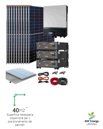Kit fotovoltaico con inverter 8kW e accumulo 15kWh a isola