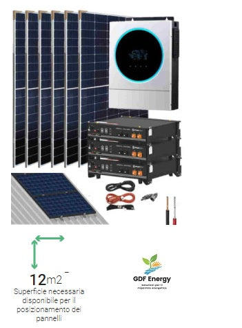 3,6 kW Impianto fotovoltaico ad isola off grid inverter 3600W 24V 12500Whdia